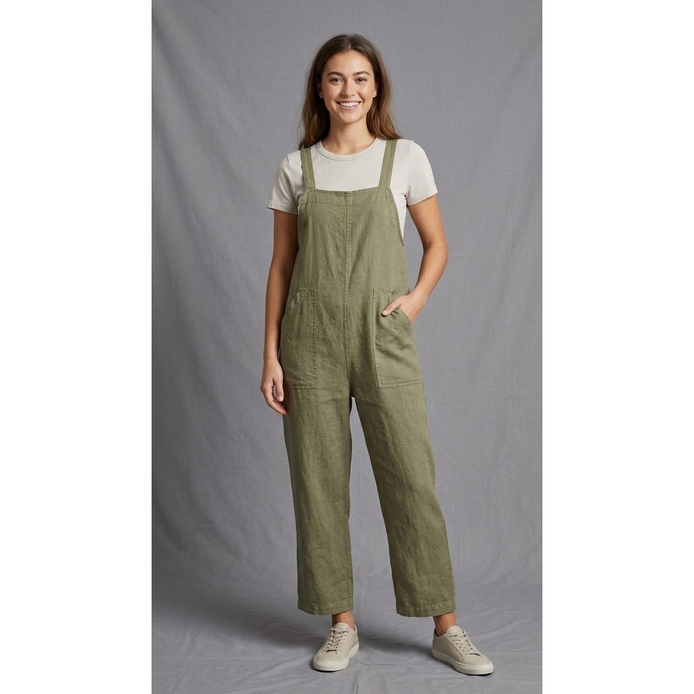 Universal Thread Womens Olive Green Linen Blend Wide Leg Overalls Size XS